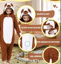Sloth One-piece Pajamas 10/12 For Boys and Girls Idea Gift / Cosplay Costume