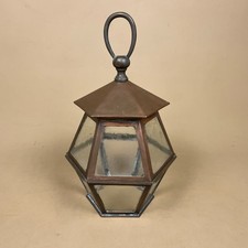 Vintage Copper Glass Hanging Lantern Faceted Pendant Hall Light Hexagonal