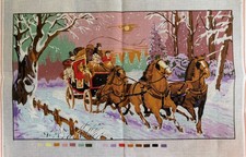 Printed needlepoint Tapestry Carriage In A Snow Canvas Only 16x24  Temeljkovic