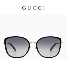 Gucci Logo GG 0606SK Gold Black Butterfly Sunglasses 001 Black 100 AUTHENTIC
