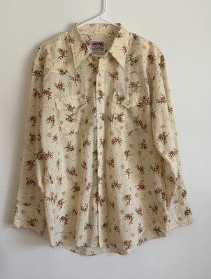 VTG Denver Western Floral Woven Pearl Snap Button-Up Shirt 16 1/2-34 Pockets