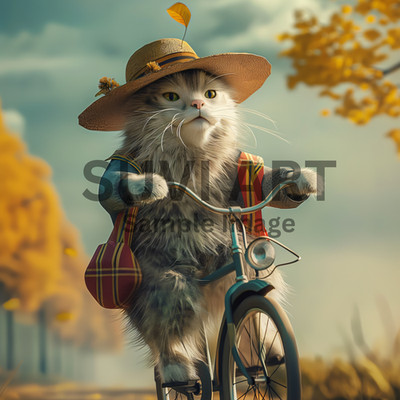 Digital Image Picture Wall art Cute Cat Cycle Ride for living and bed room A-36
