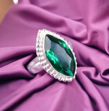 Lab-Created Emerald Green Gemstone 925 Sterling Silver Handmade Ring All Size DH