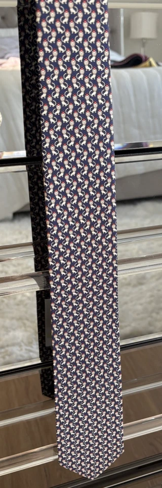 Corbata Salvatore Ferragamo Hombre 100% Seda Estampado León Azul - Nueva con Etiquetas Foto 4 de 4