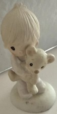 Vintage Figurine Jesus Loves Me. 1977 E-1372/B Precious Moments Boy  Bear.