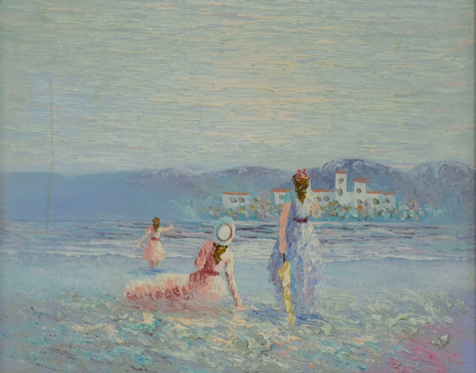 20. Jh. Altes Gemälde, Drei Frauen in mediterraner Landschaft, Öl, 68 x 58 cm - Bild 3 von 4