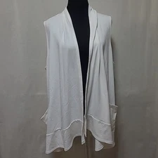 LOGO Lounge by Lori Goldstein Sleeveless Cardigan Size 2X Vest Ruffle Hem Ivory