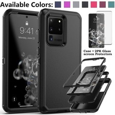 For Samsung Galaxy S20 S21 S22 S23 Ultra Case Heavy Duty Cover  Tempered Glass
