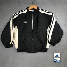 Vintage Adidas Jacket Boys S Black Lined Windbreaker 90s Y2K Hip Hop Kids NEW