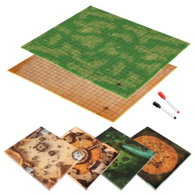 DND Foldable Mat Dry Erase TTRPG Map Grassland & Desert -Sided Cardboard Terr...