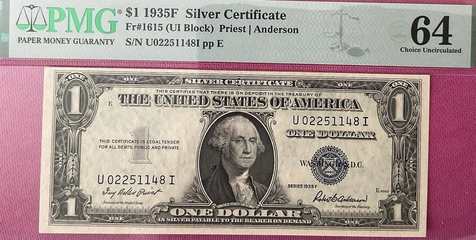 🔥3 Consecutive🔥1935F $1 Silver Certificate FR. 1615 UI Block PMG 63EPQ & 64EPQ - Image 3 of 4