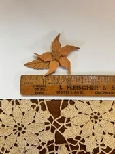 Vintage Hand Carved Wood Buttons Flowers  2 1/2" x 2"  Set of 2