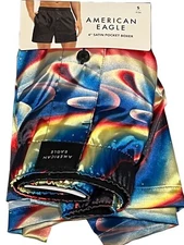 NWT AMERICAN EAGLE Satin Pocket Boxer Sz XS-S-M-L-XL Blue Yellow #82