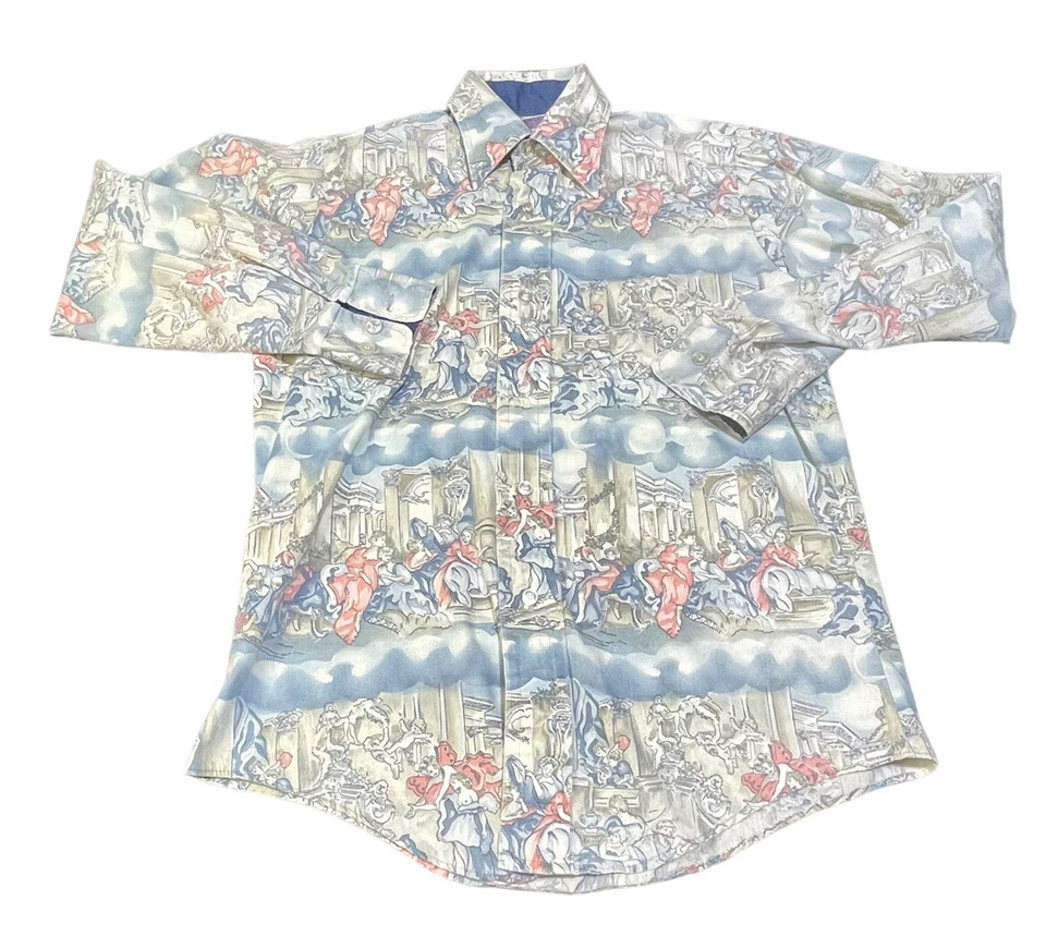 Vintage 70s Daily Double Rockabilly Victorian Ladies Button Up Shirt Mens M 15 - Image 2 of 4