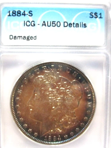 1884-S MORGAN SILVER DOLLAR ICG AU50 DETAILS "KEY DATE"