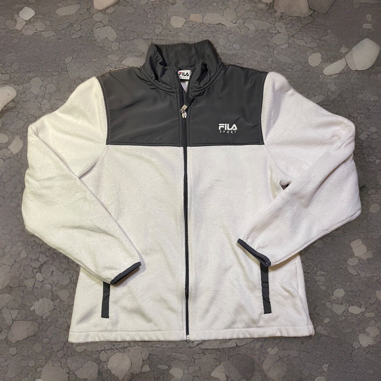 FILA Giacca Sportiva Donna Taglia L Bianca Full Zip Pile con Bordo Nylon Nero?