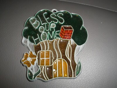 Vintage Bless our Home Suncatcher 3'' x 3.5''