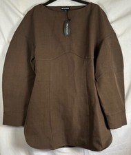 Pretty Little Thing Tailored Chocolate Brown Long Sleeve Shift Dress BNWT 14