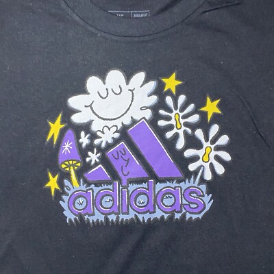 Womens Adidas T Shirt Mushroom Foraging RARE Black XS nature