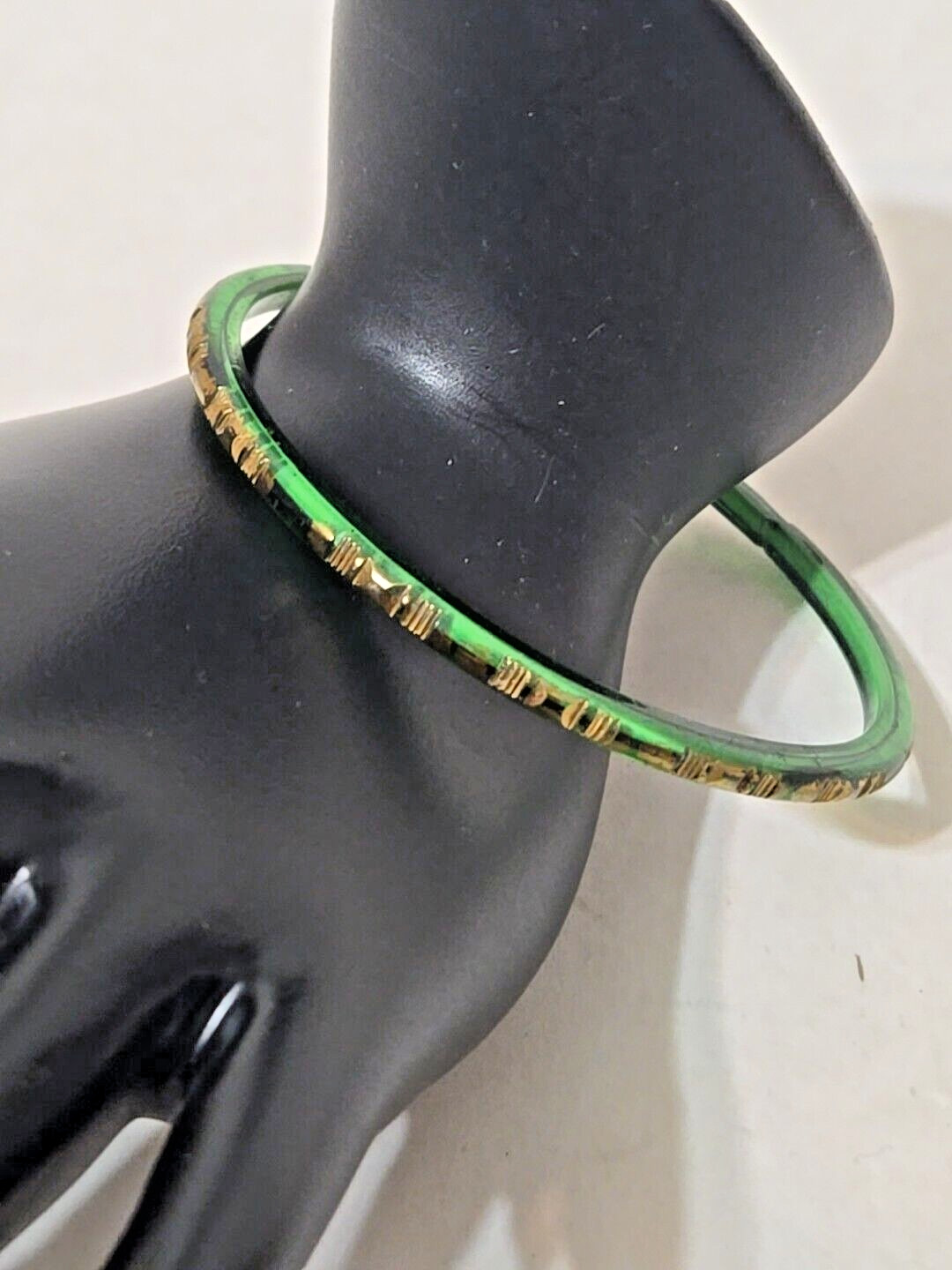 Translucent Green Lucite Thin Bangle Bracelet Wit… - image 1