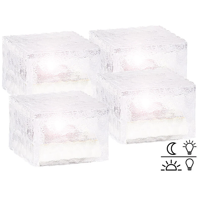Lunartec 4er-Set Solar-LED-Glasbausteine mit Lichtsensor, klein, 7 x 7 cm - Bild 2 von 4