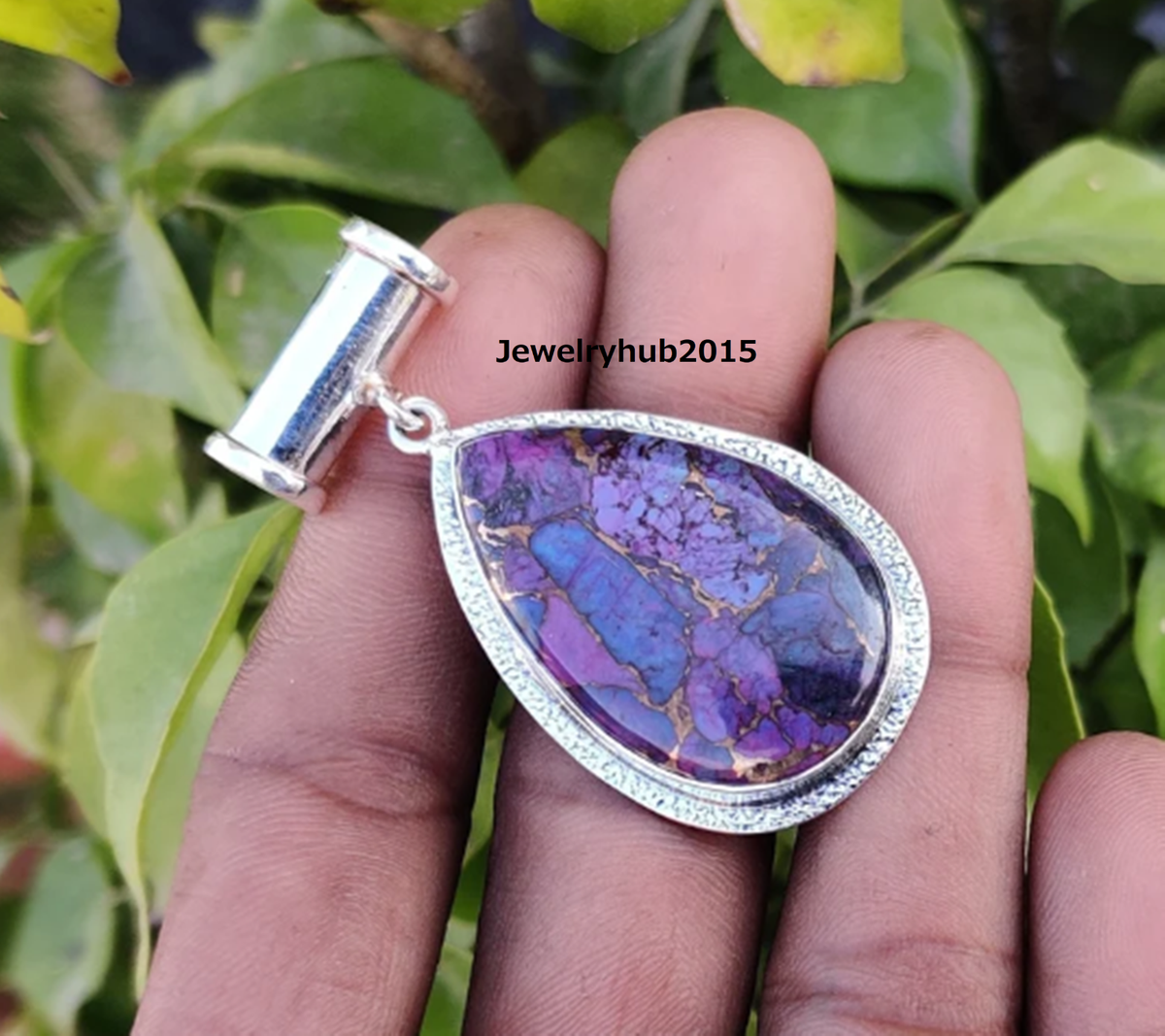 Purple Copper Turquoise Pendant Gemstone 925 Sterling Silver Pretty Pendant  MK*