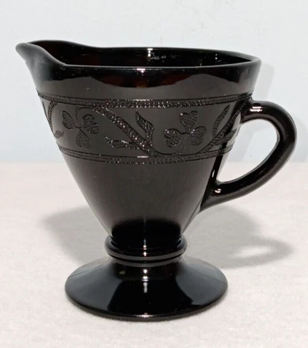 Hazel Atlas 'Cloverleaf' Black Depression Glass Footed Creamer