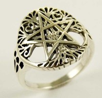 Sterling Silver Pentagram Tree Of Life Ring Goth Thumb & Finger Ladies Mens Sterling Silver Pentagram Tree Of Life Ring Goth Thumb & Finger Ladies Mens