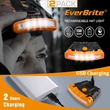 2 Pack Rechargeable Hat Light  Waterproof Clip on Cap Light w/Memory Function US