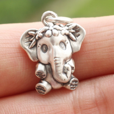 925 Sterling Silver Elephant Baby Pendant Charm Lucky Forest Wild Animal Lover