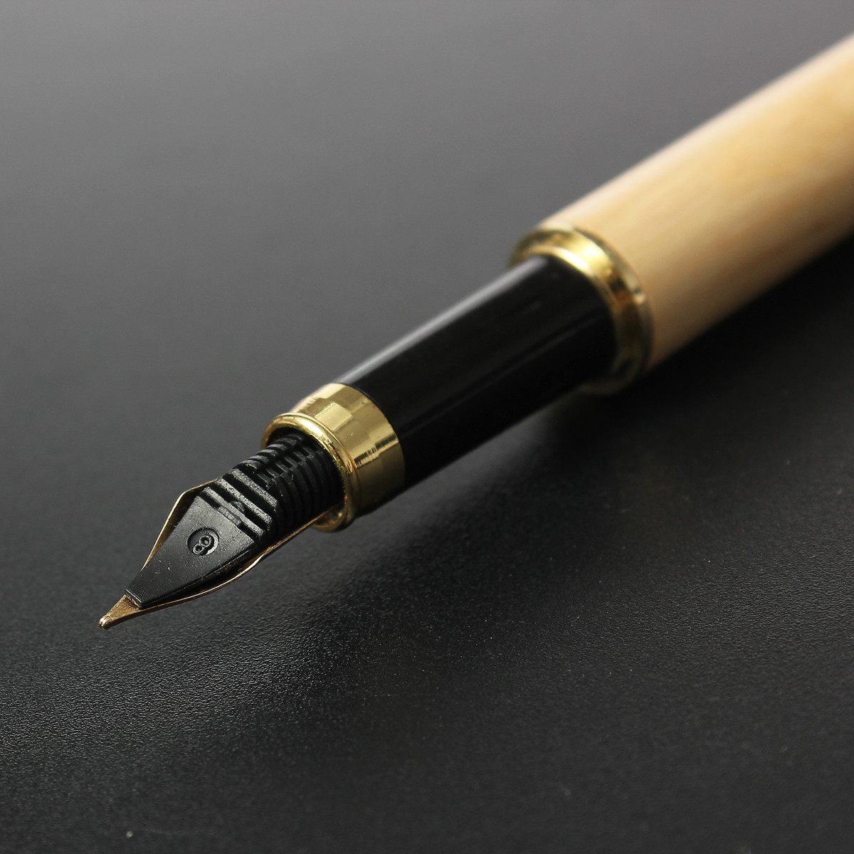 NEW Calligraphy Timber Fountain Pen Refillable Bladder Maple wood Black