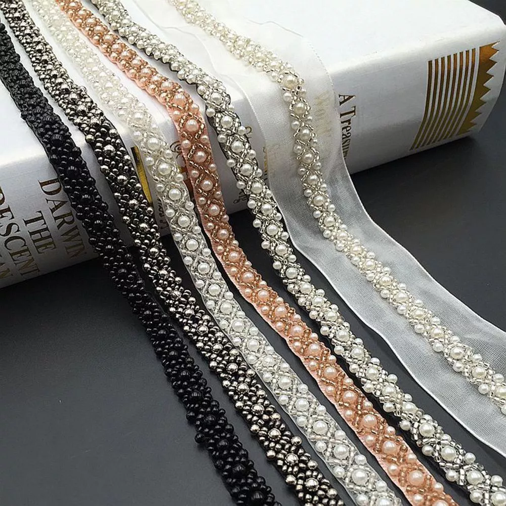 Pearl Trim and Rhinestone Beaded Lace Trim for Wedding Belt, Straps, Jewelry or Costume Design