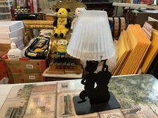 MATTE BLACK CAT  PLAYING BASS TEA LIGHT CANDLE HOLDER / LAMP W/GLASS SHADE