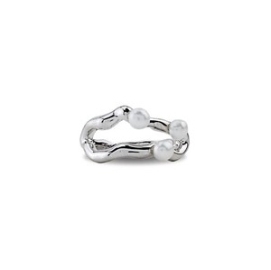 Authentic Women's Handmade Marine Ring with Pearl 925 Silver with White Gold Plated