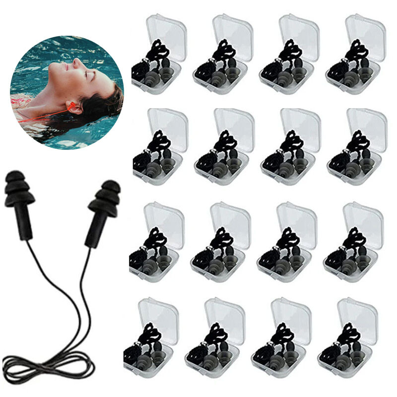10Pair Silicone Corded Ear Plugs Reusable Shooting Hearing Protection Black