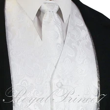 WHITE XS to 6XL Paisley Tuxedo Suit Dress Vest Waistcoat & Neck tie Wedding 20-A