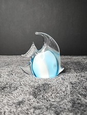 Hand Blown Art Glass Blue Ombre Tropical Angel Fish Paperweight Murano Style 4"