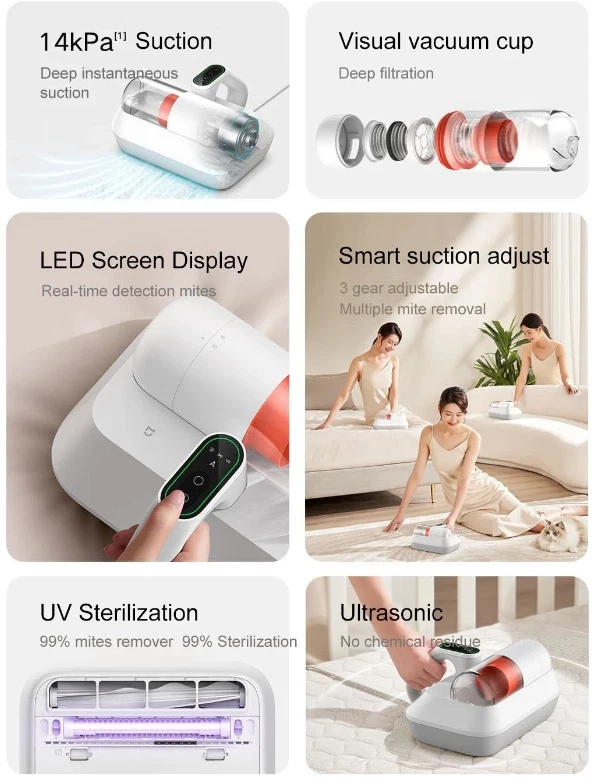 XIAOMI Dust Mite Remover Pro Handheld Vacuum Cleaner LCD UV Sterilization 14KPa - Image 2 of 4