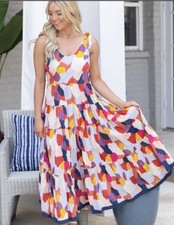 NWT THML Mabli Multicolored Tiered Maxi Dress Small 100 Cotton