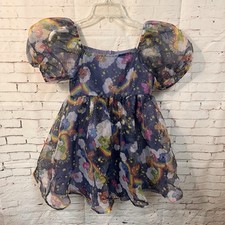 Little Girl Size Large 10 12 Puffy Care Bears Dress Poof Sleeve Short Blue