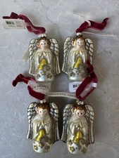 Lot of 4 New Nwt Demdaco Mercury Glass Christmas Angels Ornaments New Glitter 3”