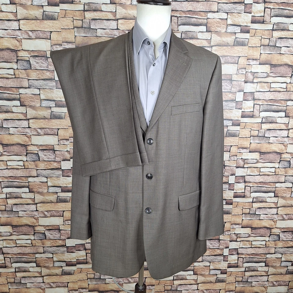 Stafford 2 Piece Suit Mens 42L 36X32 Brown 3 Button VL Wool - Image 2 of 4