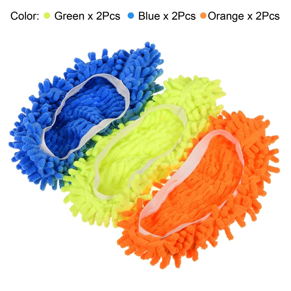 6pcs Cleaning Shoes Cover Chenille Microfiber Mop Slippers Green Blue Orange Foto 3 de 4