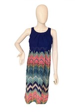 Emerald Sundae Blue Boho Maxi Dress Size 8 Colorful Chevron Summer