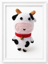 Handmade Crochet Cow Stuffed Animal Red Collar Bell Small 6-14 in