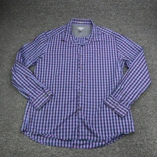 Kenneth Cole Reaction Shirt Mens 2XL Purple Black Gingham Super Slim Fit Plaid