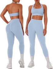 Women Workout Sets 2 Piece Seamless Scrunch Butt Leggings Padded Halter Sport...