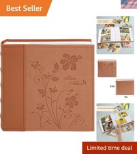 Delicate Floral Leather Photo Album - Holds 200 4x6 Photos with Memo Area