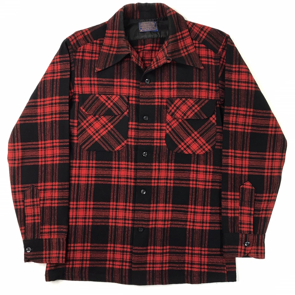 Vintage 50s 60s Pendleton Wool Loop Collar Board Shirt Plaid Flannel USA Men’s S - Image 2 of 4