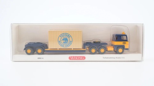 Wiking H0 050304 Scania 111 semirremolque de carga baja ASG con Laduns Kockums Malmö Swede | Condition: Gebraucht